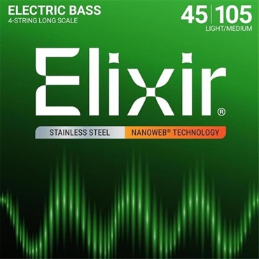 ELIXIR Stainless Steel Bass Strings with ultra-thin NANOWEB Coating (Light/Medium Long 045-105) #14677