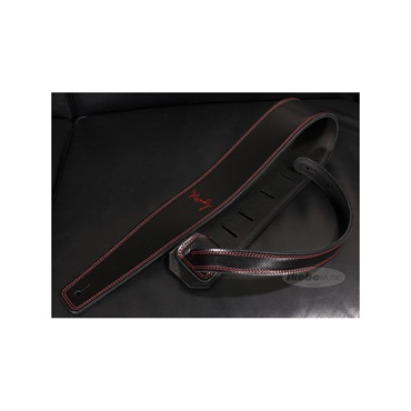 Moody Handmade Leather Straps Leather & Leather Series 2.5inch Standard Tail 【 Black / Black w/Red Stitch】