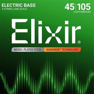 ELIXIR Nickel Plated Steel Bass Strings with ultra-thin NANOWEB Coating (Medium/Long 045-105) #14077