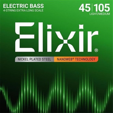 ELIXIR Nickel Plated Steel Bass Strings with ultra-thin NANOWEB Coating (Medium/Extra Long 045-105) #14087