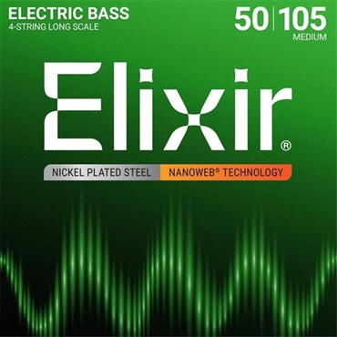 ELIXIR Nickel Plated Steel Bass Strings with ultra-thin NANOWEB Coating (Heavy/Long 050-105) #14102