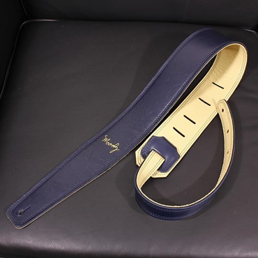 Moody Handmade Leather Straps Leather & Leather Series 2.5inch Standard Tail 【 Navy / Cream 】