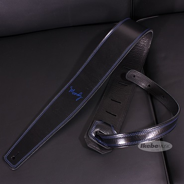 Moody Handmade Leather Straps Leather & Leather Series 2.5inch Standard Tail 【 Black / Black w/Blue Stitch】
