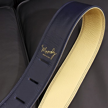 Moody Handmade Leather Straps Leather & Leather Series 2.5inch Long Tail 【 Navy / Cream 】
