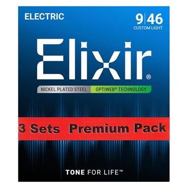 ELIXIR Electric Nickel Plated Steel with OPTIWEB Coating 3SET PACK #19027 (Custom Light/09-46)