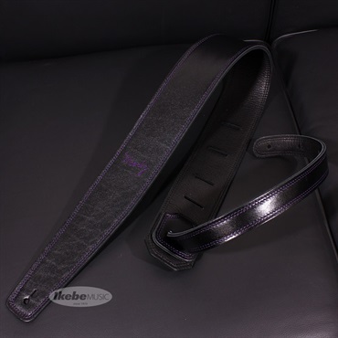 Moody Handmade Leather Straps Leather & Leather Series 2.5inch Standard Tail【Black / Black w/Purple Stitch】