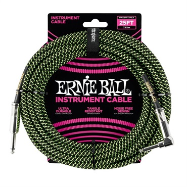 ERNIE BALL Braided Instrument Cable 25ft S/L (Black/Green) [#6066]