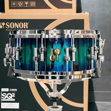 SQ2 System Snare Drum - Beech Vintage 14×6.5 - Green Lacquer over Blue Burst Finish with African Marble 【特注品】