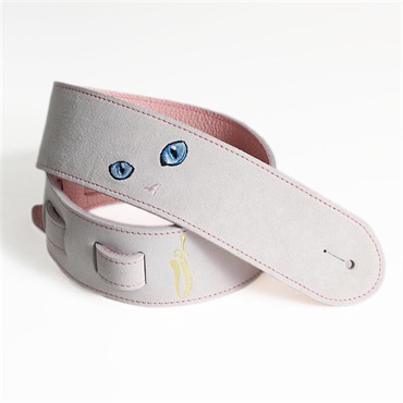 ねこ刺繍レザーストラップ [White/Pink]