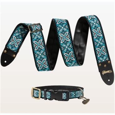 Gibson Gibson Guitar Strap Dog Collar Combo Set， Blue  Small