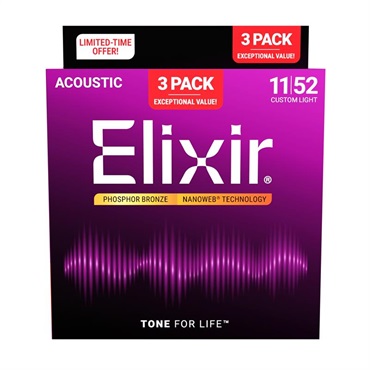 ELIXIR #16568 [#16027 NANOWEB Custom Light Phosphor Bronze/11-52 x3セット] 【今だけお得な3set Pack】