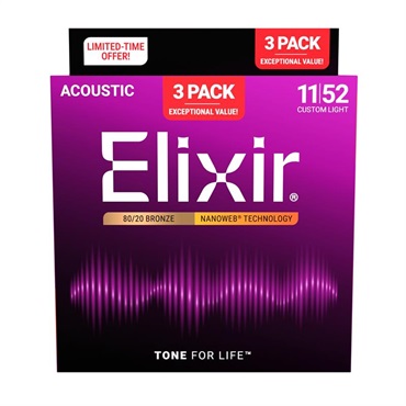 ELIXIR #16564 [#11027 NANOWEB Custom Light 80/20 Bronze/11-52 x3セット] 【今だけお得な3set Pack】