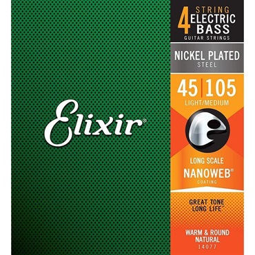 ELIXIR Nickel Plated Steel Bass Strings with ultra-thin NANOWEB Coating (Medium/Long 045-105) #14077 画像1