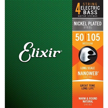 ELIXIR Nickel Plated Steel Bass Strings with ultra-thin NANOWEB Coating (Heavy/Long 050-105) #14102 画像1