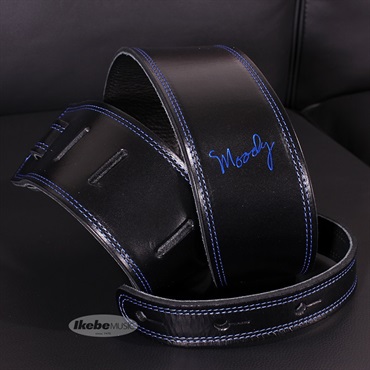 Moody Handmade Leather Straps Leather & Leather Series 2.5inch Standard Tail 【 Black / Black w/Blue Stitch】 画像2