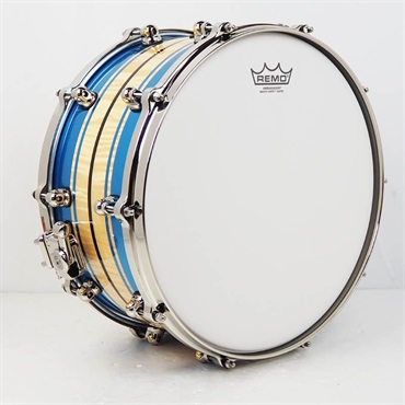 Pearl Masterworks Snare Drum 14×7 - Gloss Natural Sycamore w/Metallic Blue Stripe and Ebony Inlay/Ninickel Finish Parts [MWAC1470S-N] 画像3