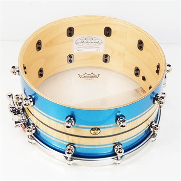 Pearl Masterworks Snare Drum 14×7 - Gloss Natural Sycamore w/Metallic Blue Stripe and Ebony Inlay/Ninickel Finish Parts [MWAC1470S-N] 画像9