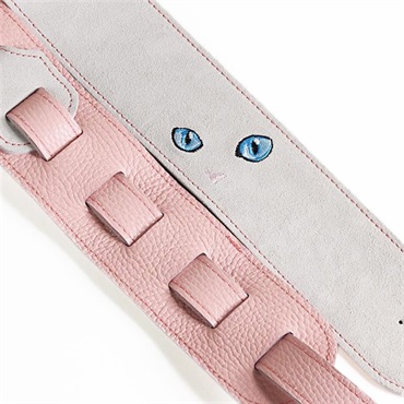 Grande uomo ねこ刺繍レザーストラップ [White/Pink] 画像1